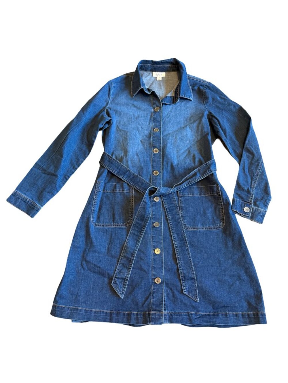 Style & Co Long Sleeve Denim Dress Dark Wash Mini Length Stretch Size Medium